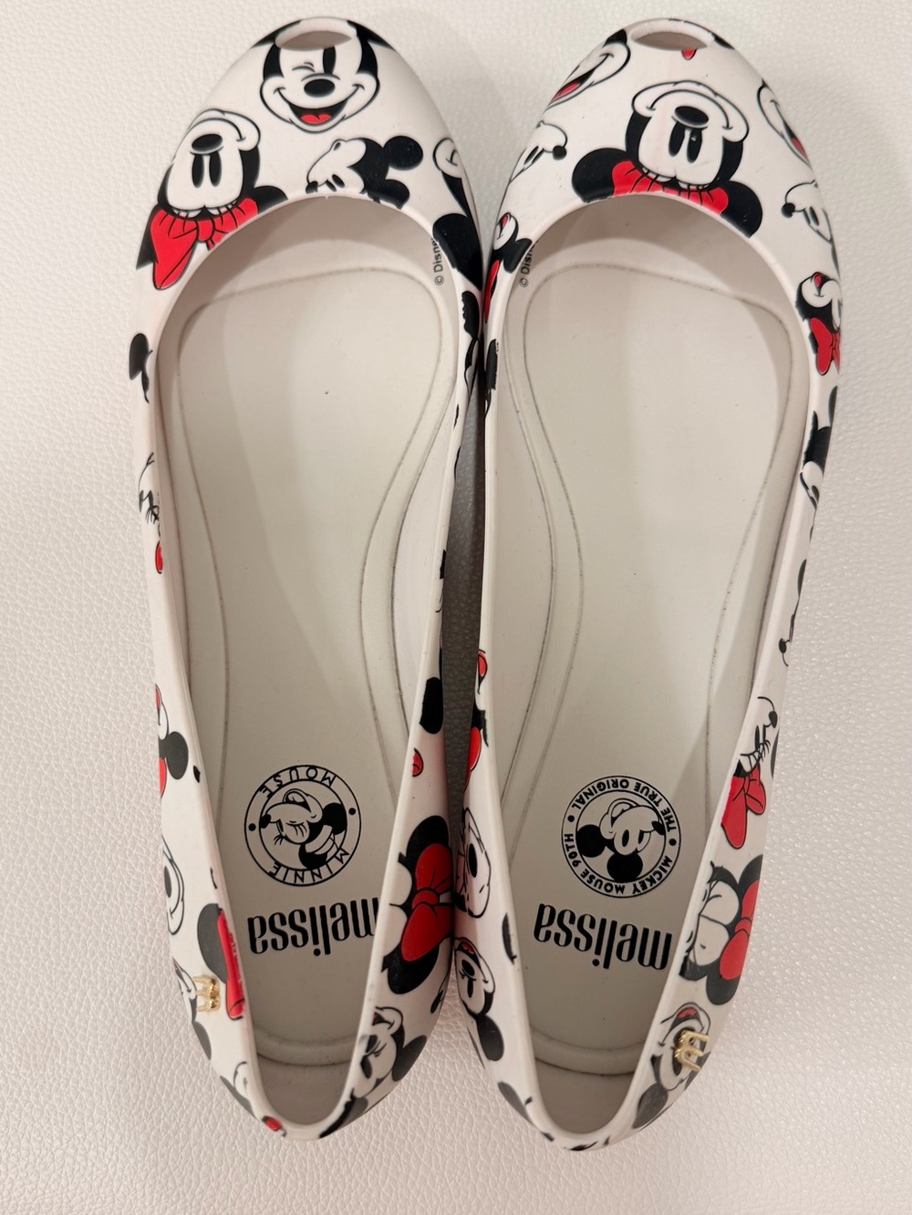 Women Melissa Minnie Mouse White Ballet Flats with Red Accents